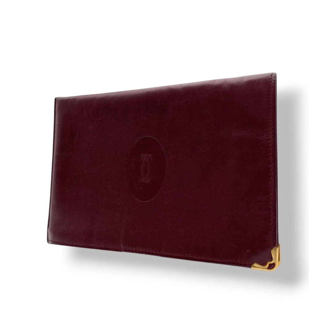 Cartier Clutch Bag Pouch, Bordeaux Leather, Gold Hardware, Women's, S7